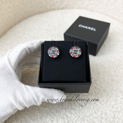 Chanel 17S Round Earrings with Rainbow Crystal in SHW