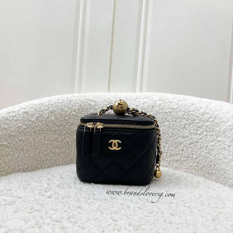 Chanel Pearl Crush Mini Cube Vanity in Black Lambskin and AGHW (Model: AP1447)