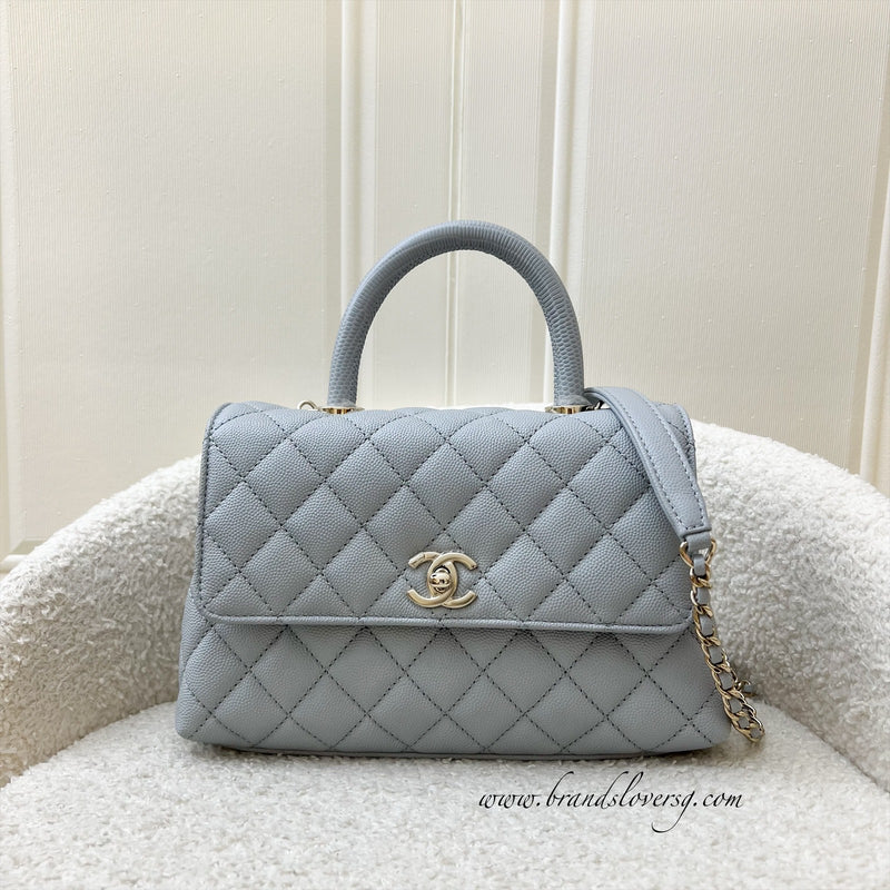 Chanel Small 24cm Coco Handle in 24P Light Grey Caviar and LGHW (A92990)