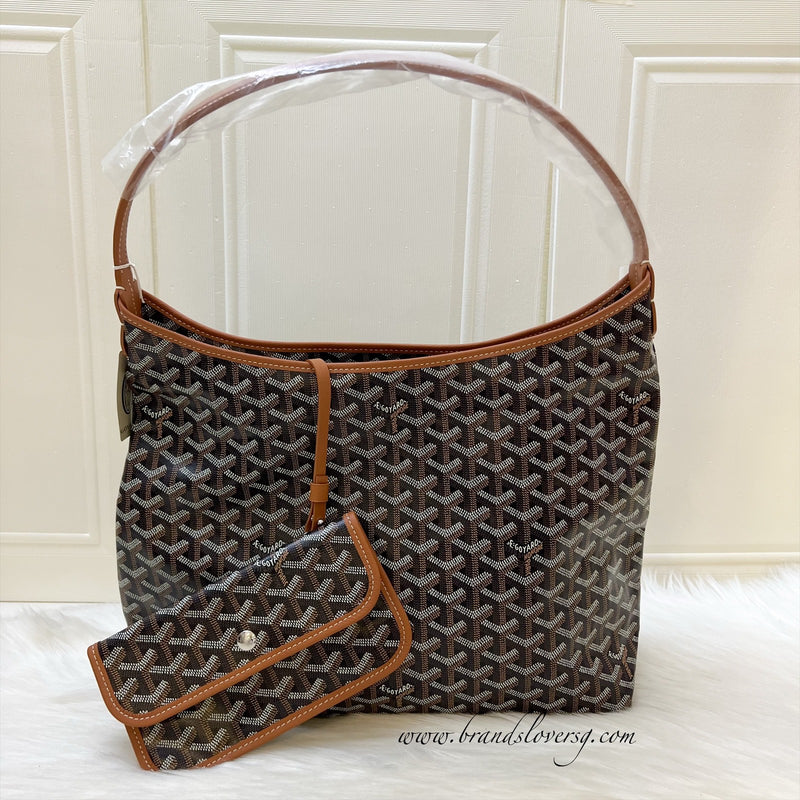 Goyard Boheme PM Hobo Bag in Black Goyardine Canvas with Camel Trim