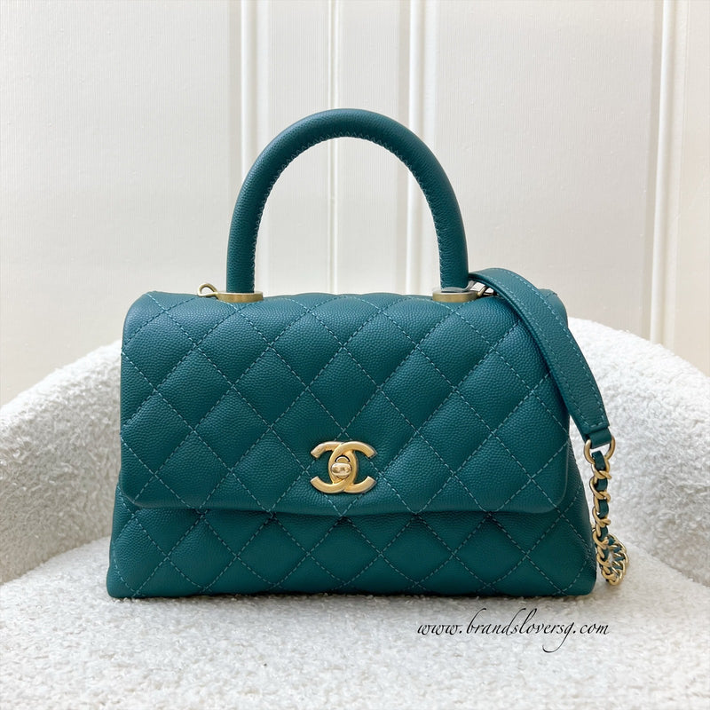 Chanel Small 24cm Coco Handle in 19P Teal Caviar and LGHW (Model: A92990)