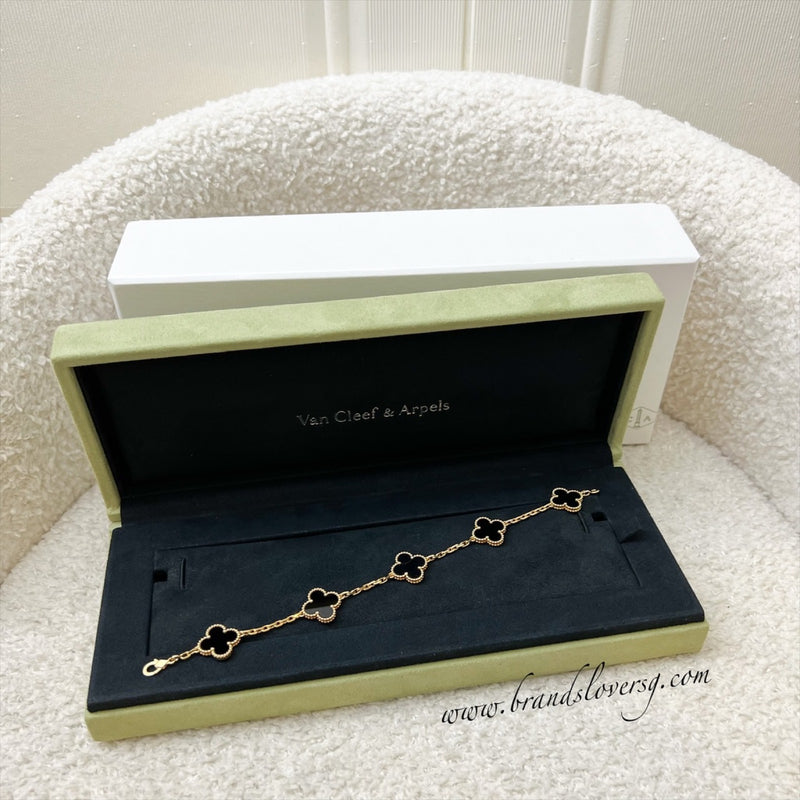 Van Cleef & Arpels VCA Vintage Alhambra 5 Motifs Black Onyx Bracelet in 18K Yellow Gold (Ref: VCARA41300)