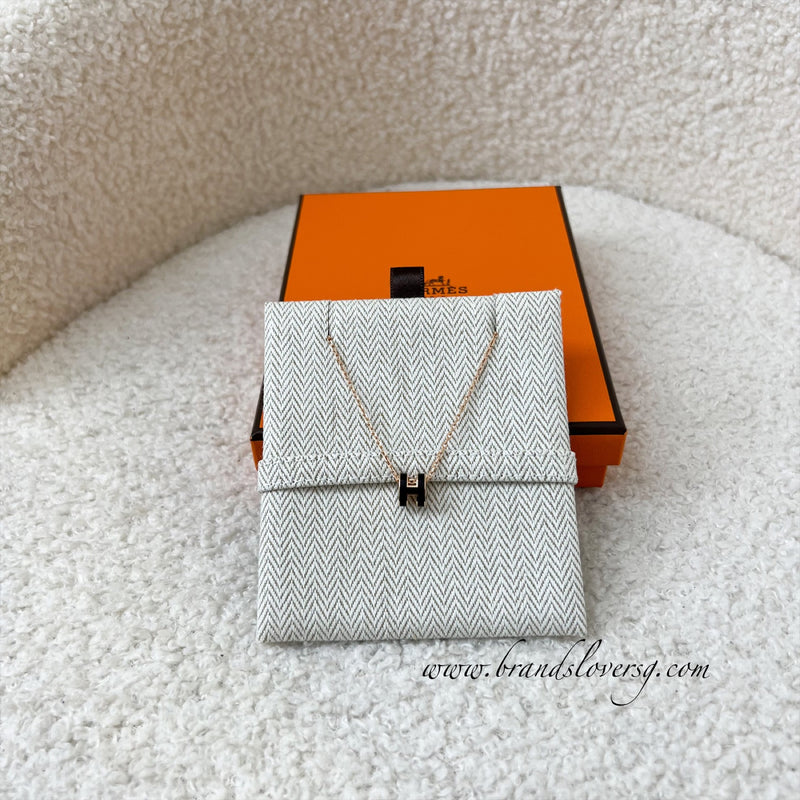 Hermes Mini Pop H Necklace in Noir Black Enamel RGHW