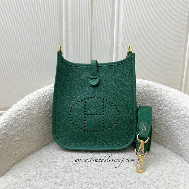 [2024 - New Short Strap] Hermes Mini Evelyne TPM in Vert Moyen Clemence Leather and GHW