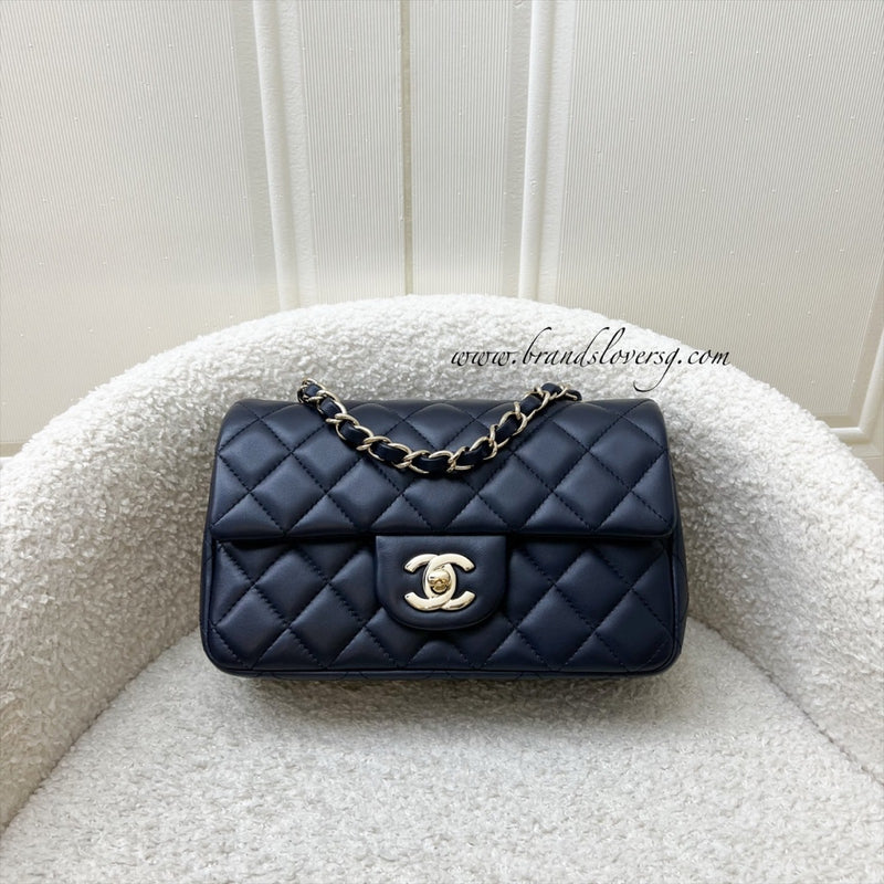 Chanel Classic Mini Rectangular Flap in Navy Lambskin and LGHW