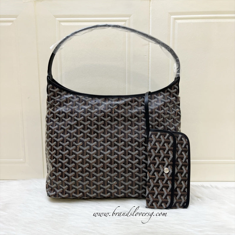 [Brand New] Goyard Boheme PM Hobo Bag in Black Signature Goyardine Canvas