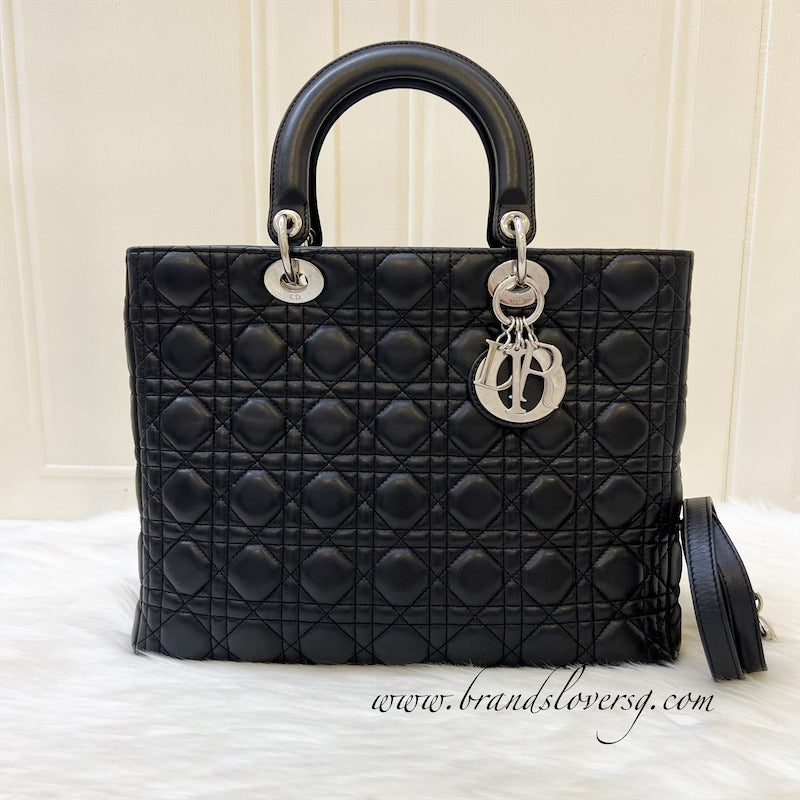 Dior Large Lady Dior in Black Lambskin and SHW