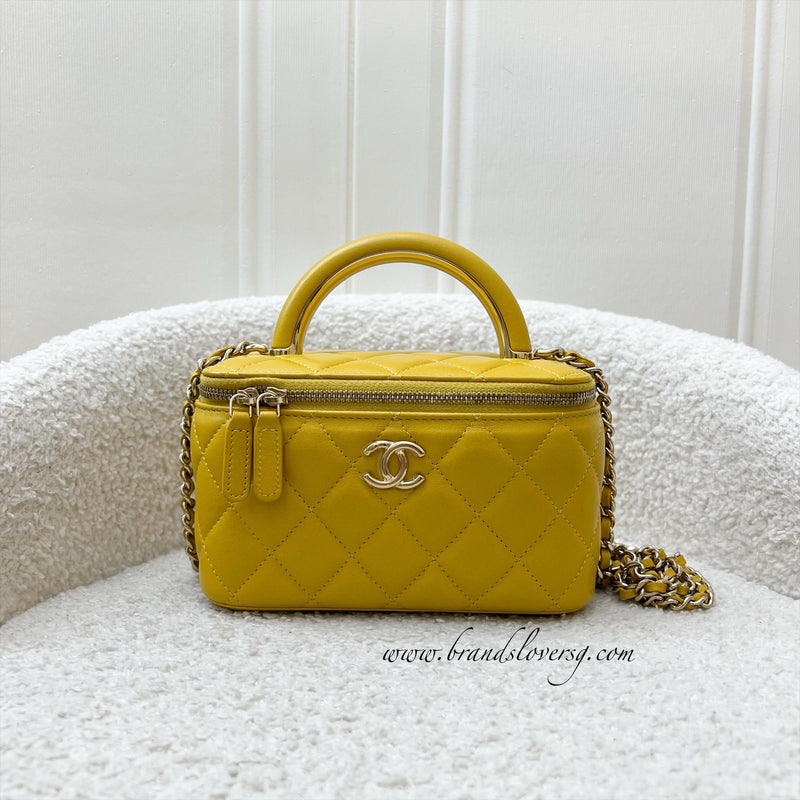 Chanel Small Vanity with Top Handle in Mustard Yellow Lambskin and LGHW (Model: AP2846)