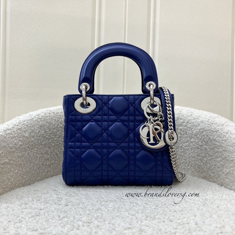 Dior Mini Lady Dior in Bleu De Minuit Lambskin and LGHW (Model: M0505PCAL)