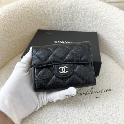 Chanel Classic XL Card Holder / Small Wallet in Black Caviar and SHW