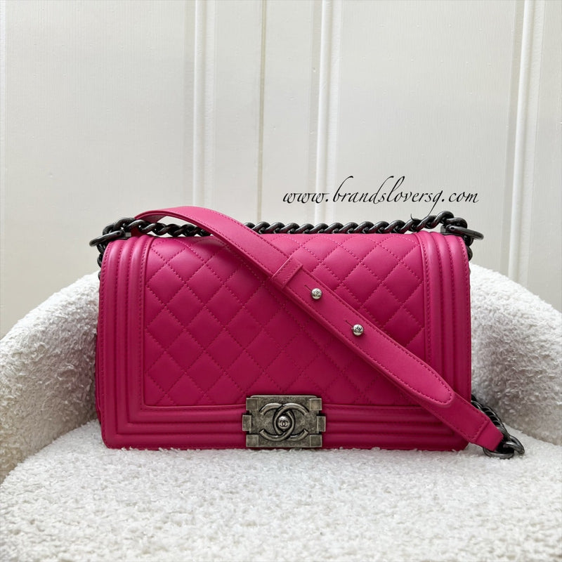 Chanel Medium 25cm Boy Flap in Hot Pink Lambskin and RHW