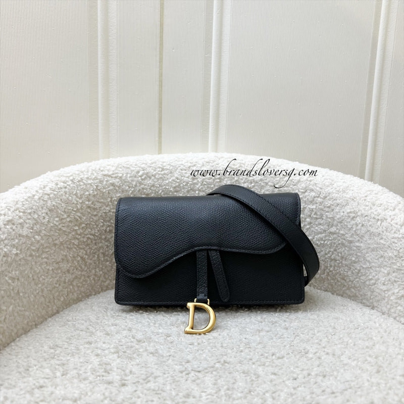 Dior Saddle Belt Pouch in Black Calfskin and AGHW