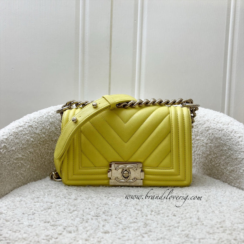 Chanel Small 20cm Boy Flap in Yellow Caviar and LGHW
