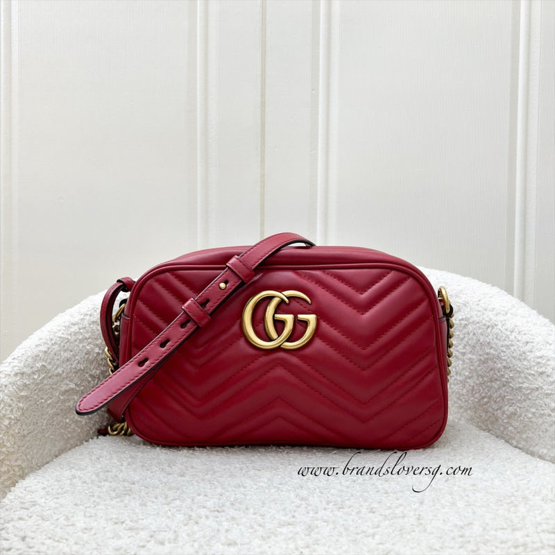 Gucci Marmont Small Camera Bag in Red Matelasse Chevron Leather and AGHW