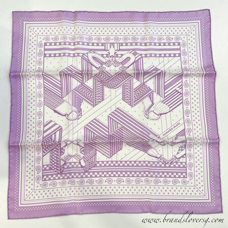 Hermes Bandana 55cm Twilly in HG / Mauve / Blanc