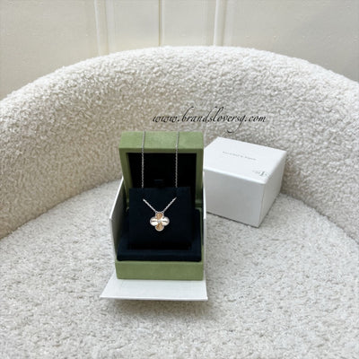 Van Cleef & Arpels VCA Holiday Pendant 2024 Vintage Alhambra Guilloche Necklace in 18K White Gold, 18K Rose Gold and 1 Diamond