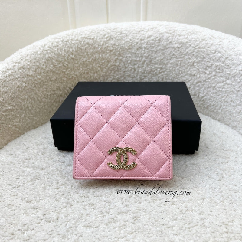 Chanel Bifold Wallet with Coin Compartment in Pink Caviar and AGHW