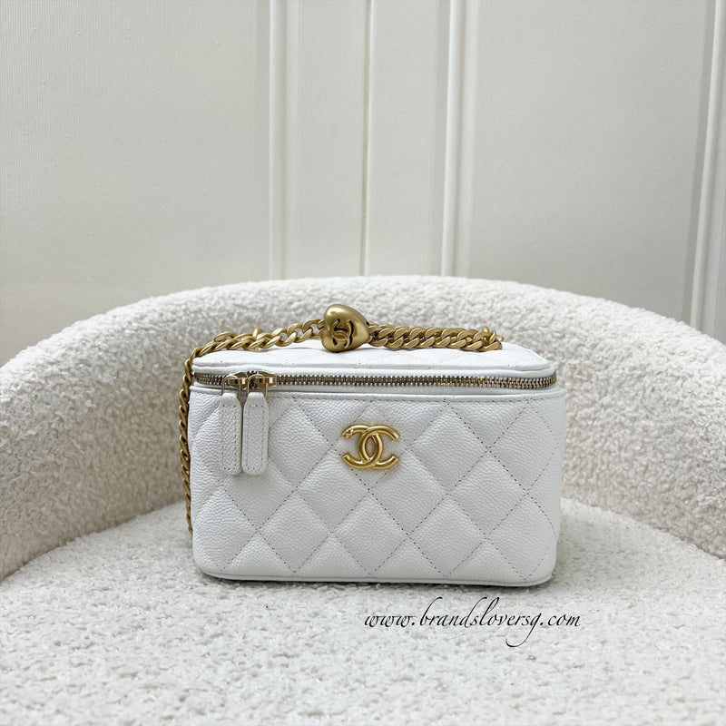 Chanel 23P Heart Adjustable Chain Small Vanity in White Caviar and AGHW