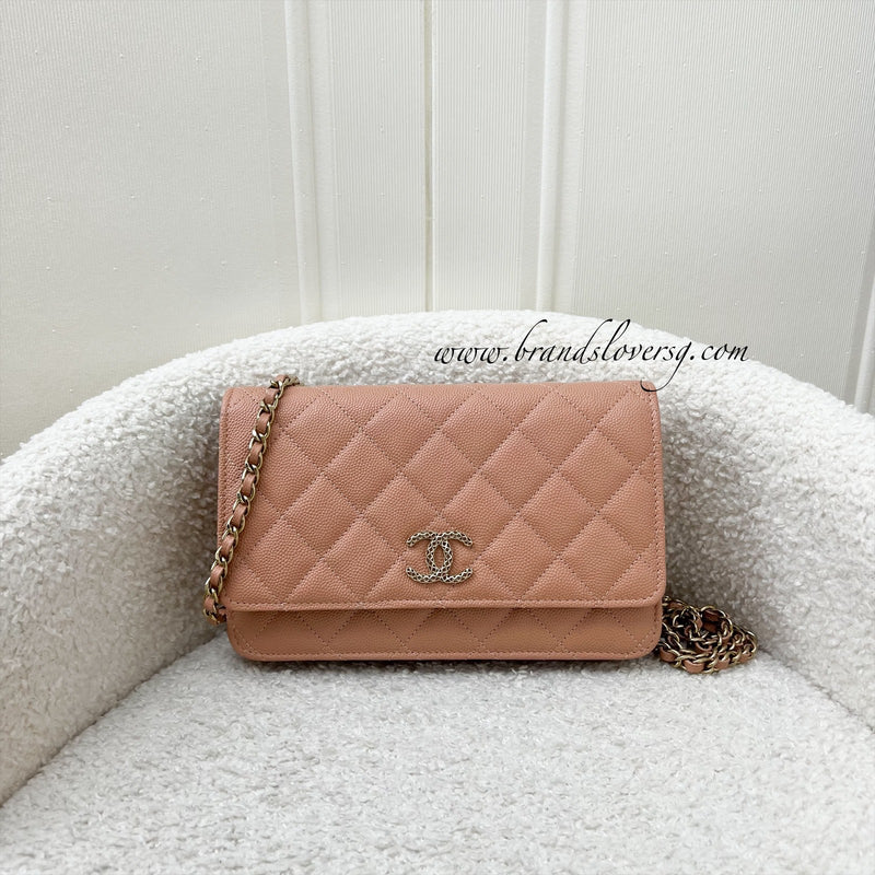 Chanel 23P Seasonal Wallet On Chain WOC in Beige Caviar and LGHW