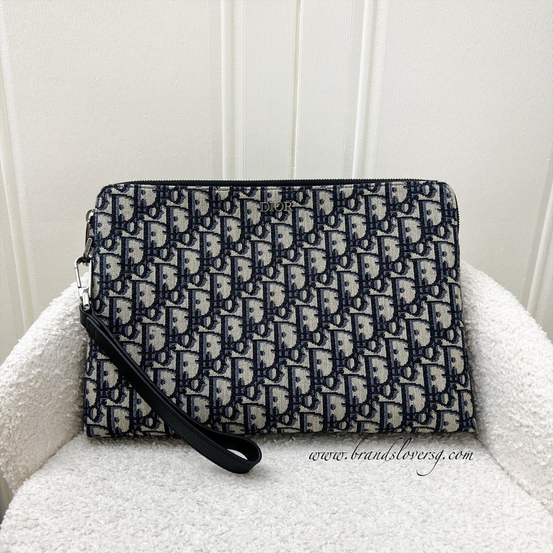 Dior Men’s Clutch in Navy Oblique Canvas and SHW