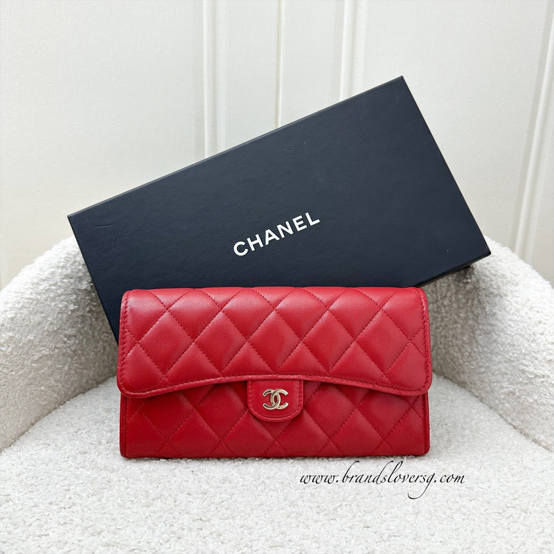 Chanel Classic Long Wallet in Red Lambskin and LGHW