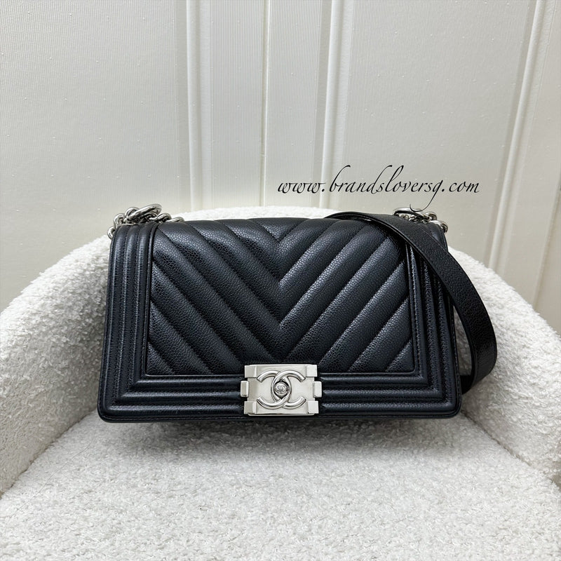 Chanel Medium 25cm Boy Flap in Chevron Quilted Black Caviar and SHW