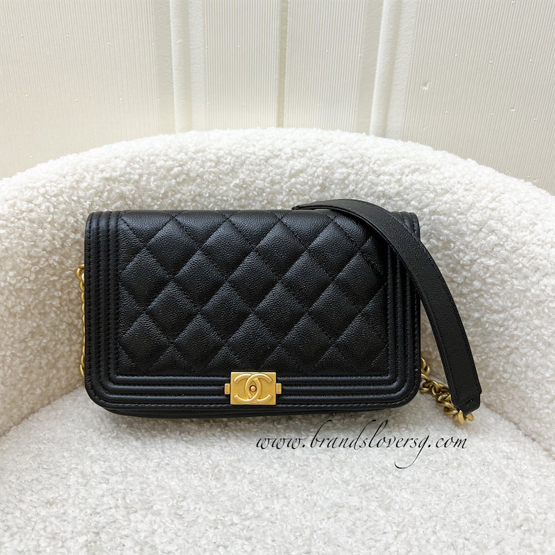 Chanel Boy Clutch on Chain WOC in Black Caviar AGHW