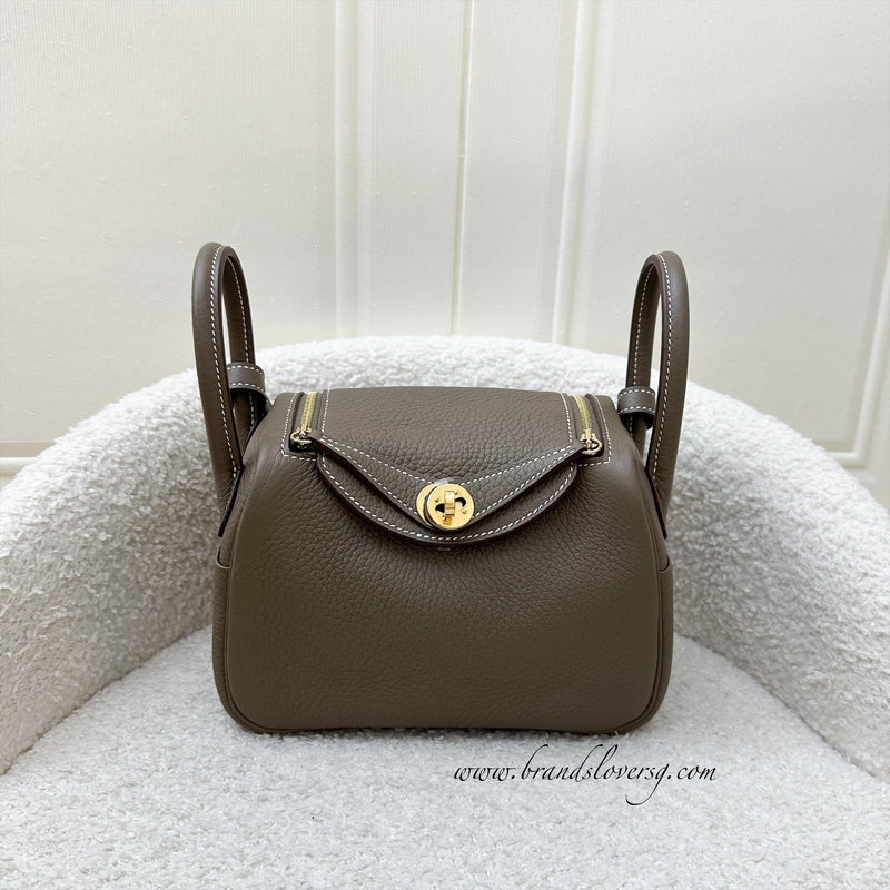 Hermes Mini Lindy in Etoupe Clemence Leather and GHW