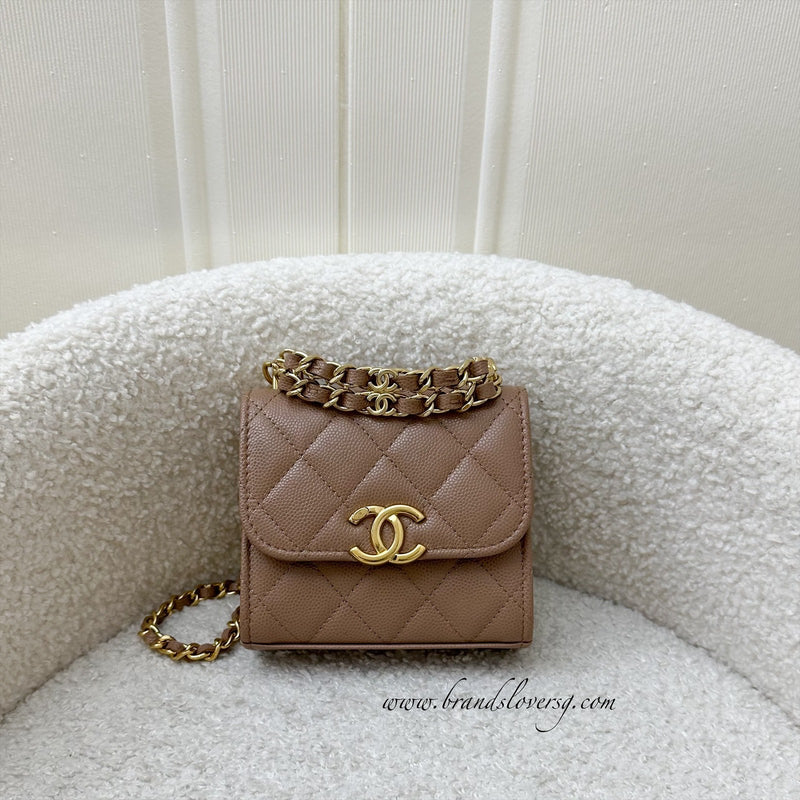 Chanel 22K Coco First Mini Clutch with Chain in Dark Milk Tea Beige Caviar LGHW