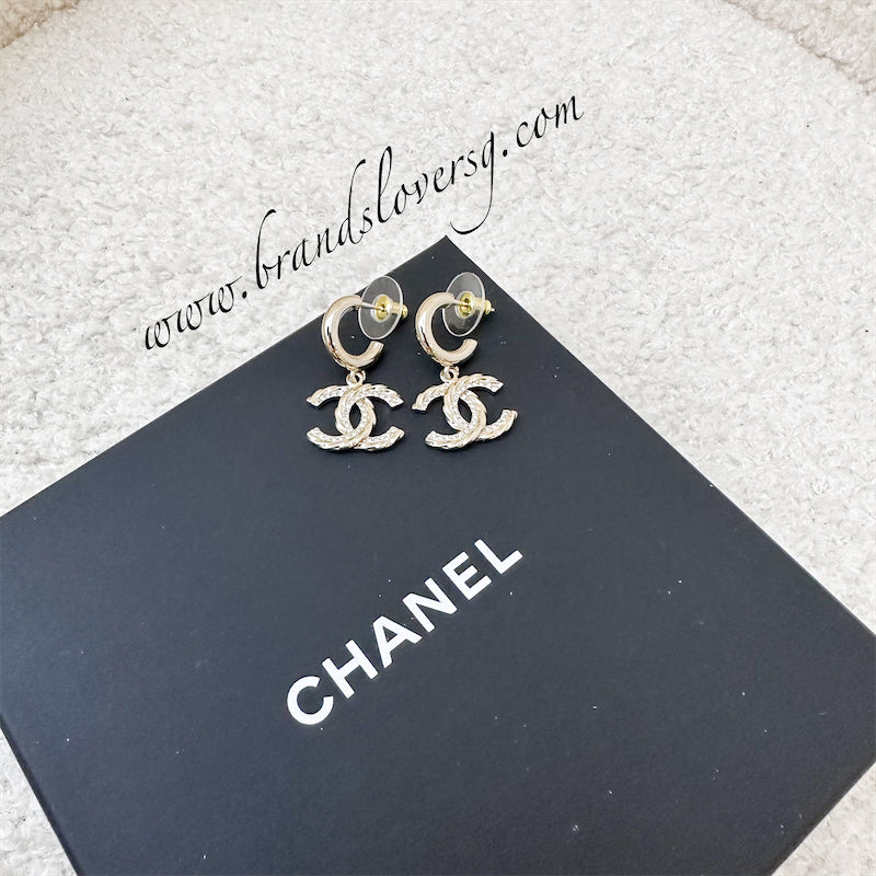 Chanel CC Dangling Earrings with Crystals in LGHW