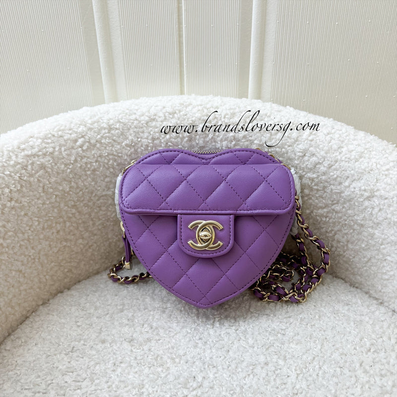 Chanel 22S Heart Clutch with Chain (Small Size) in Purple Lambskin and LGHW