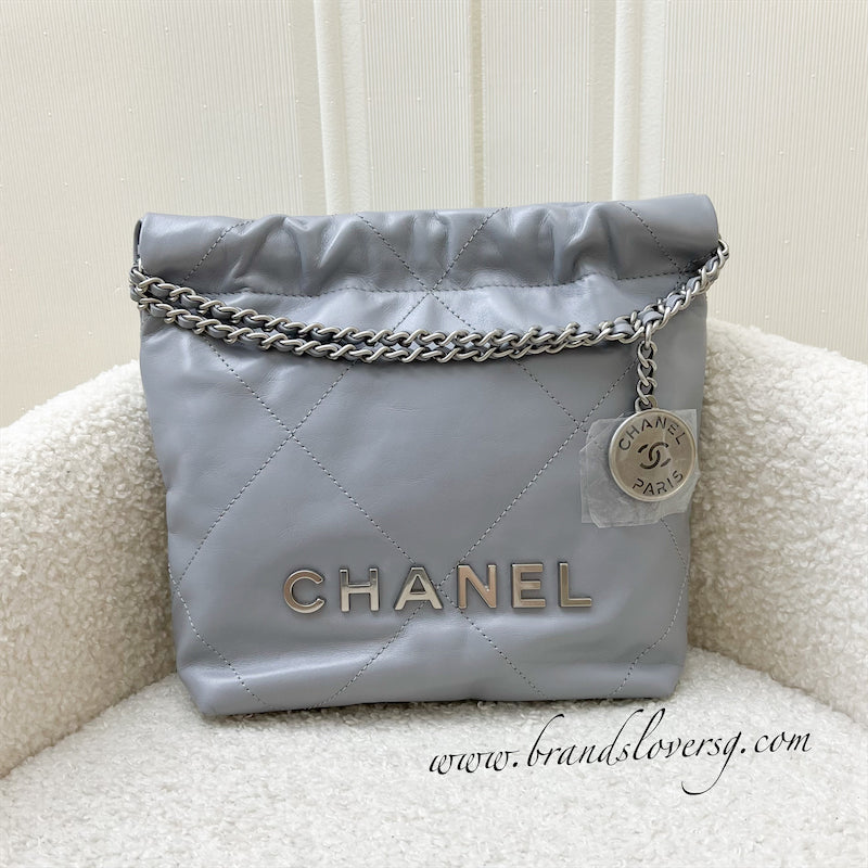 Chanel 22 Mini Hobo Handbag in Grey Shiny Calfskin and AGHW