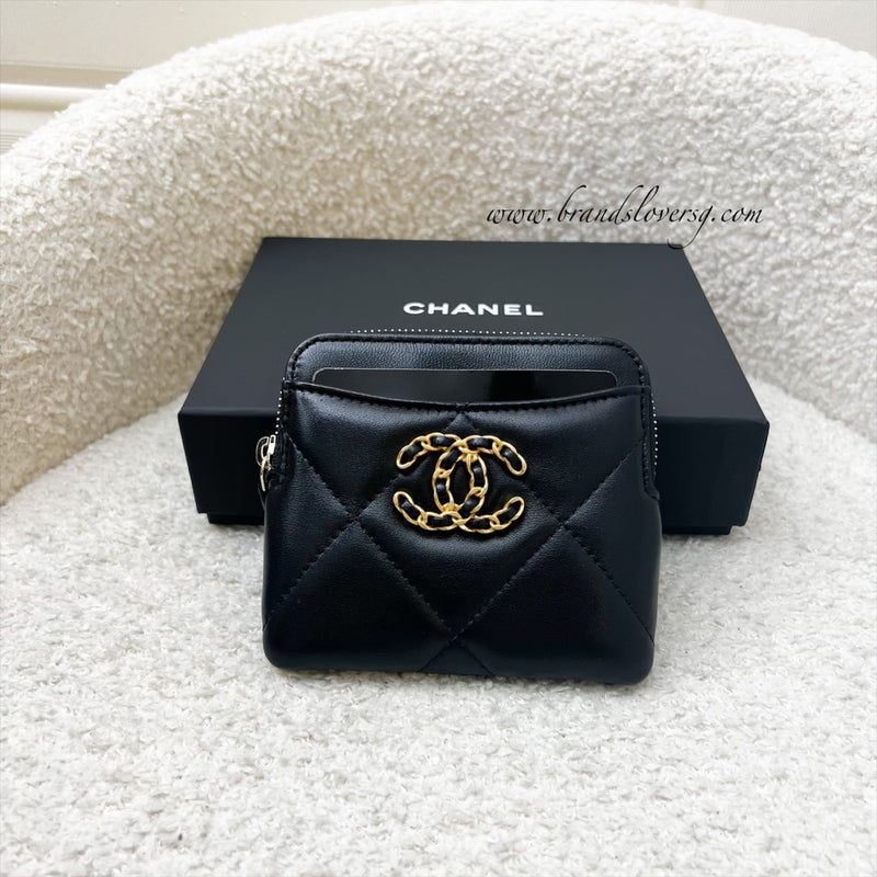 Chanel 19 Zipped Coin Purse / Card Holder in Black Lambskin and