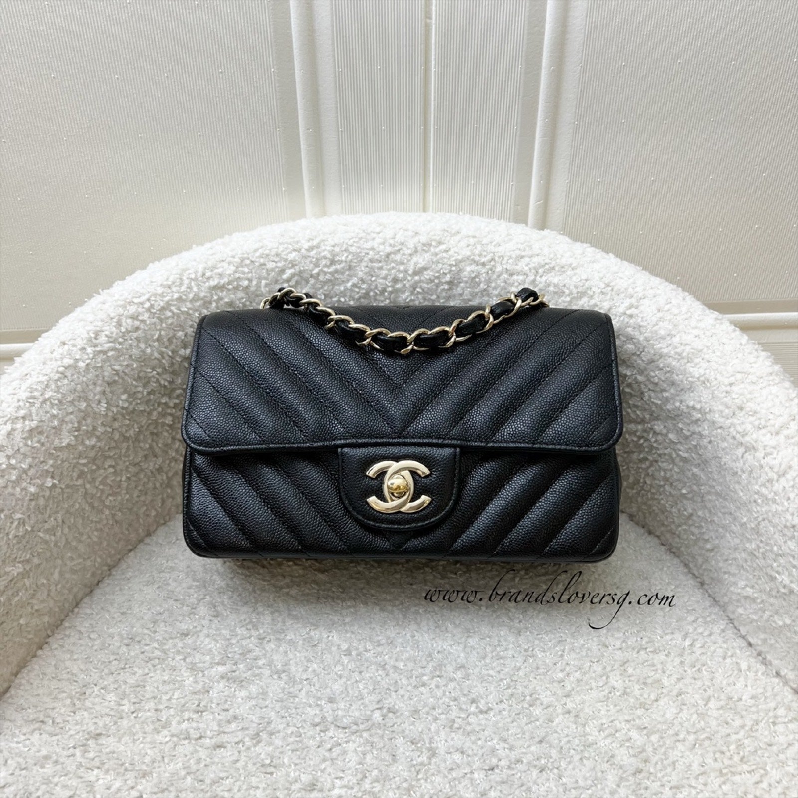 Chanel Classic Mini Rectangle Flap in Chevron Quilted Black Caviar and ...