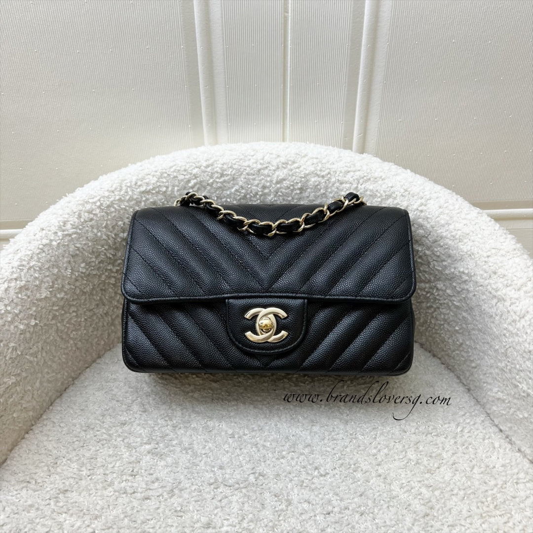 Chanel Classic Mini Rectangle Flap in Chevron Quilted Black Caviar