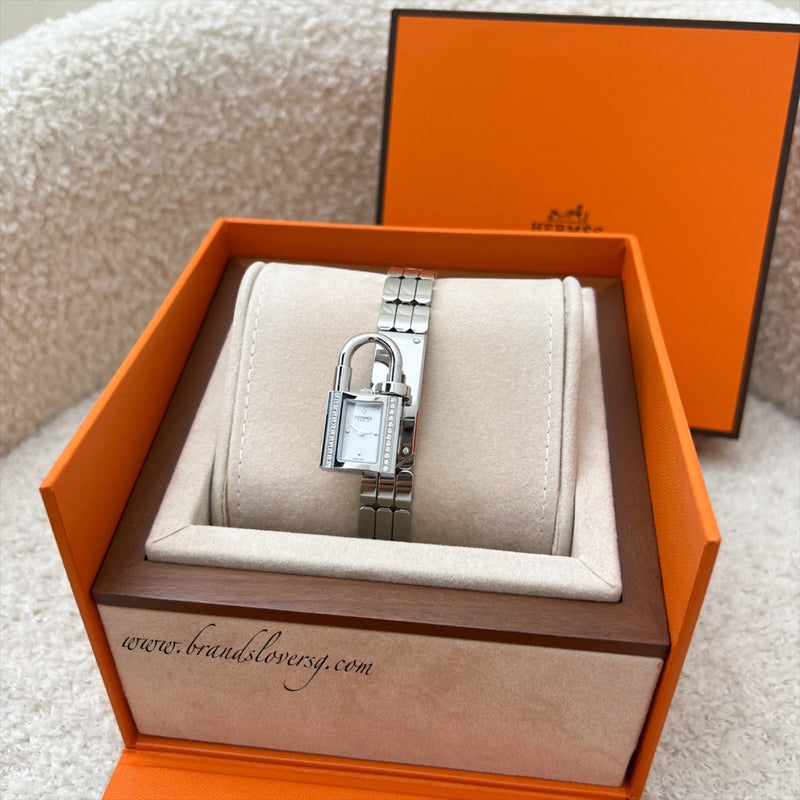 Hermes Mini Model Kelly Watch in Stainless Steel and Diamond-set Spangled White Dial (Model: W062468WW00)