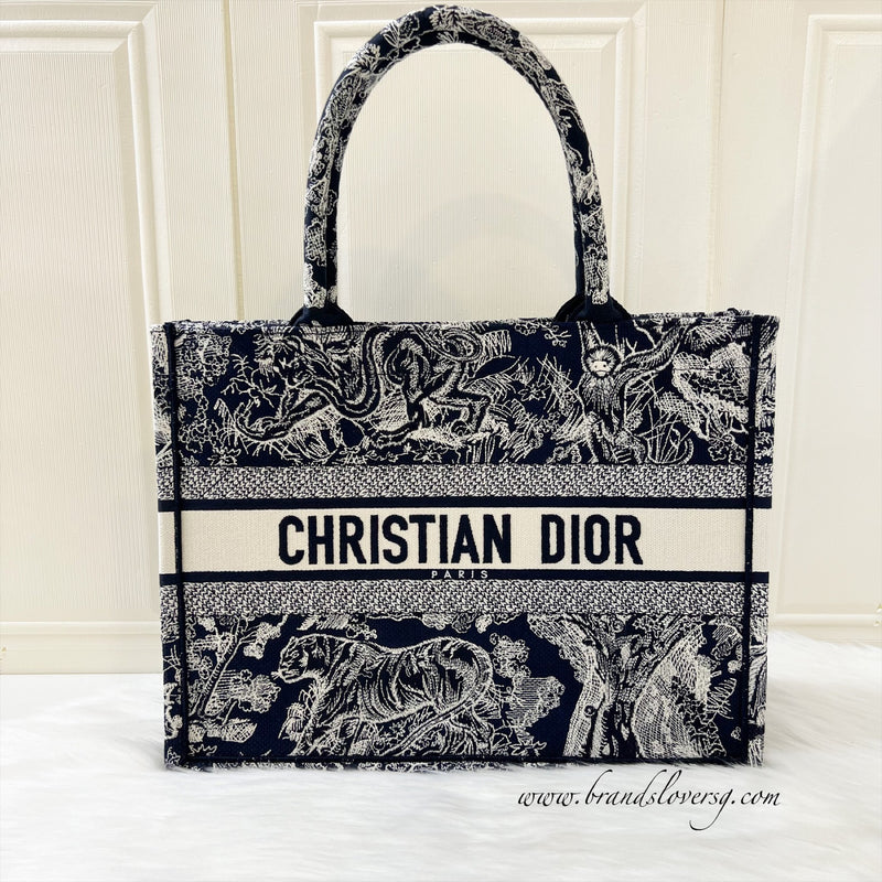 Dior Medium Book Tote in Reverse Dark Blue Toile De Jouy Canvas