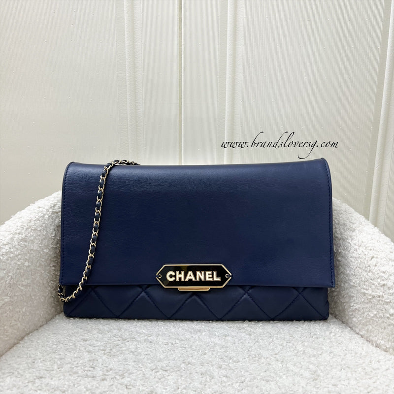 Chanel Seasonal Clutch With Chain in Navy Blue Lambskin and LGHW