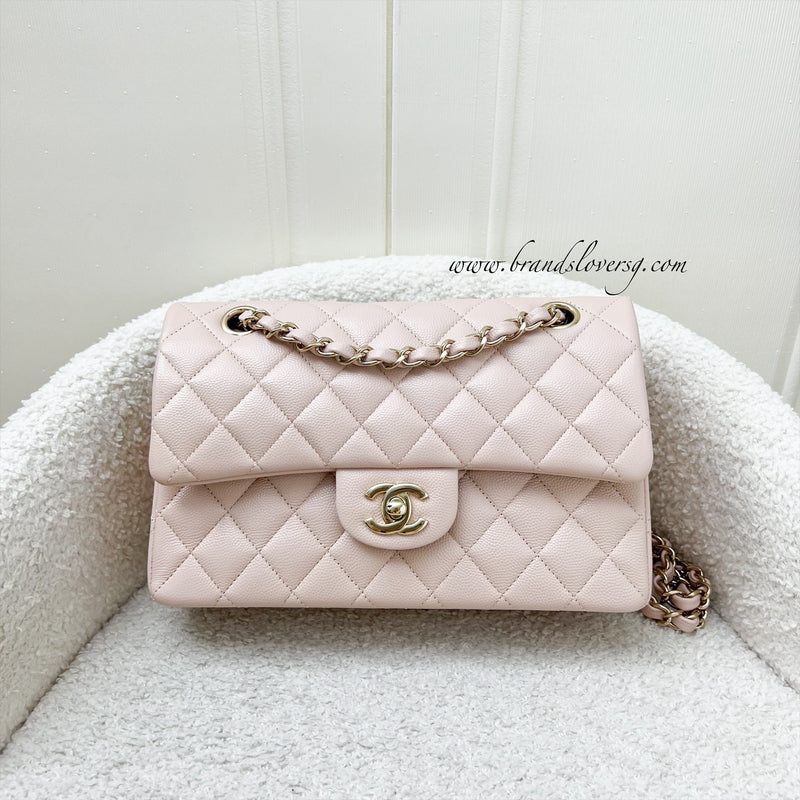 Chanel Small Classic Flap CF in 21C Rose Clair Light Pink Caviar and LGHW