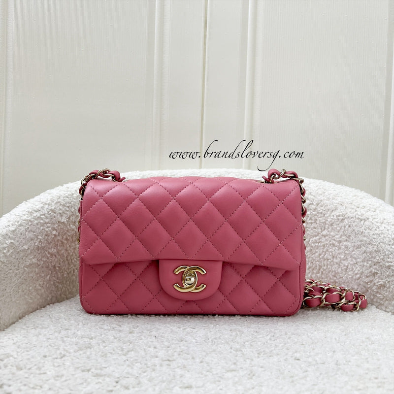 Chanel Mini Rectangle Classic Flap in 21A Pink Lambskin and LGHW