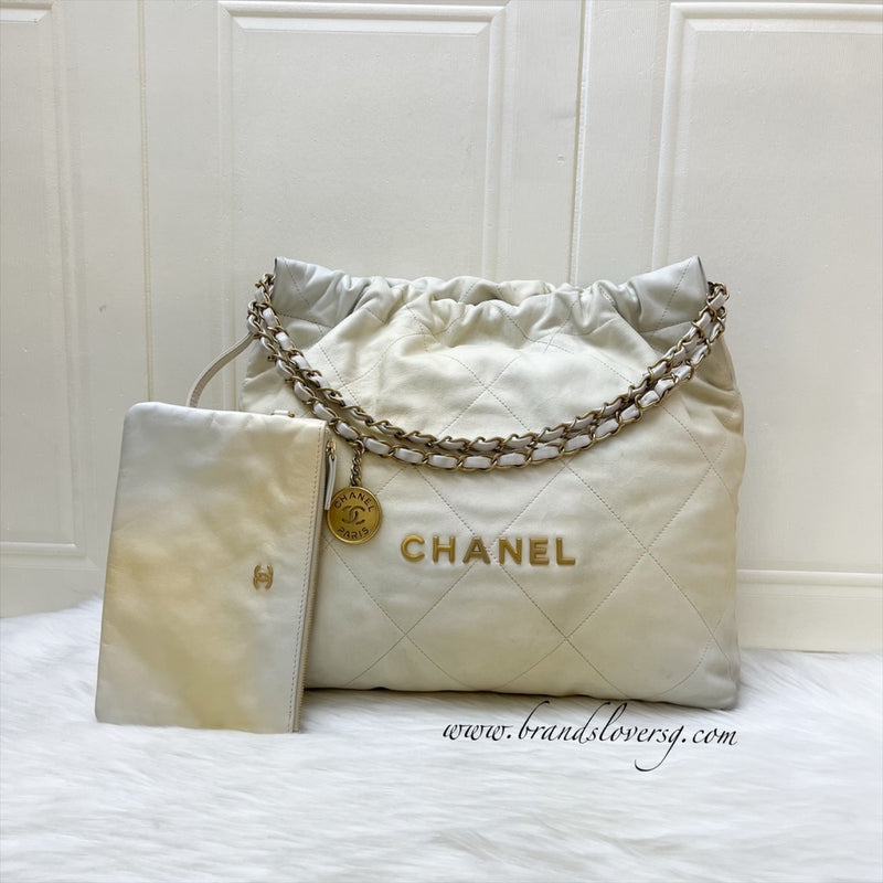 Chanel 22 Medium Hobo Handbag in 23S Pearly Cream Ombre Iridescent Calfskin and AGHW
