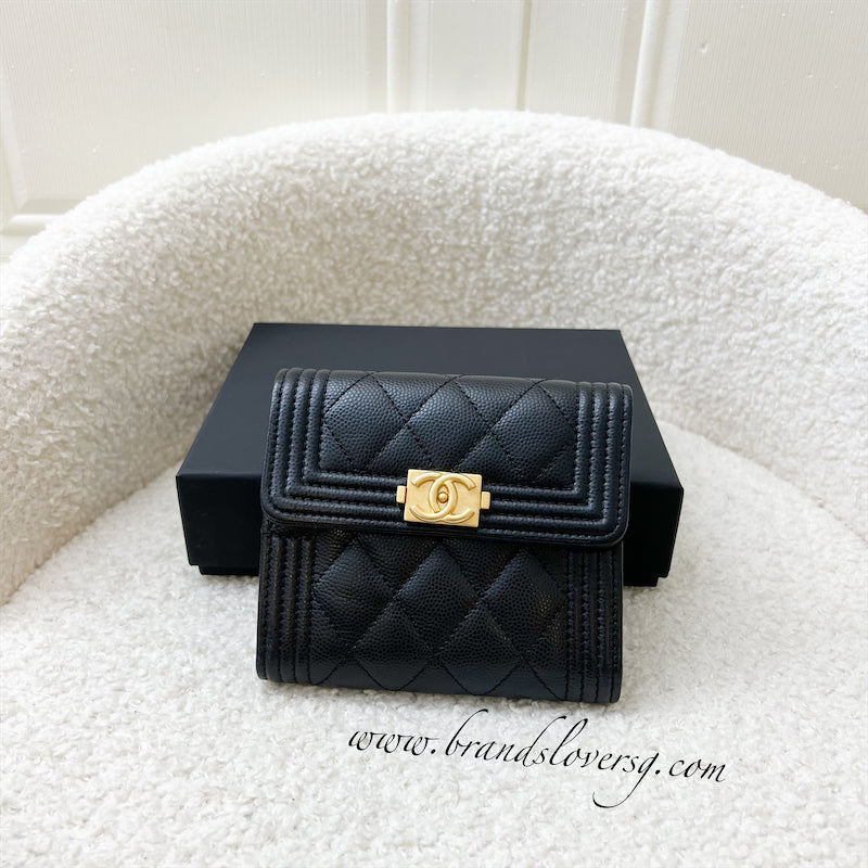 Chanel Boy Trifold Compact Wallet in Black Caviar and AGHW