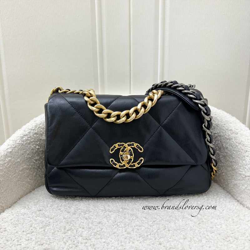 Chanel 19 Small Flap in Black Goatskin and 3-tone HW