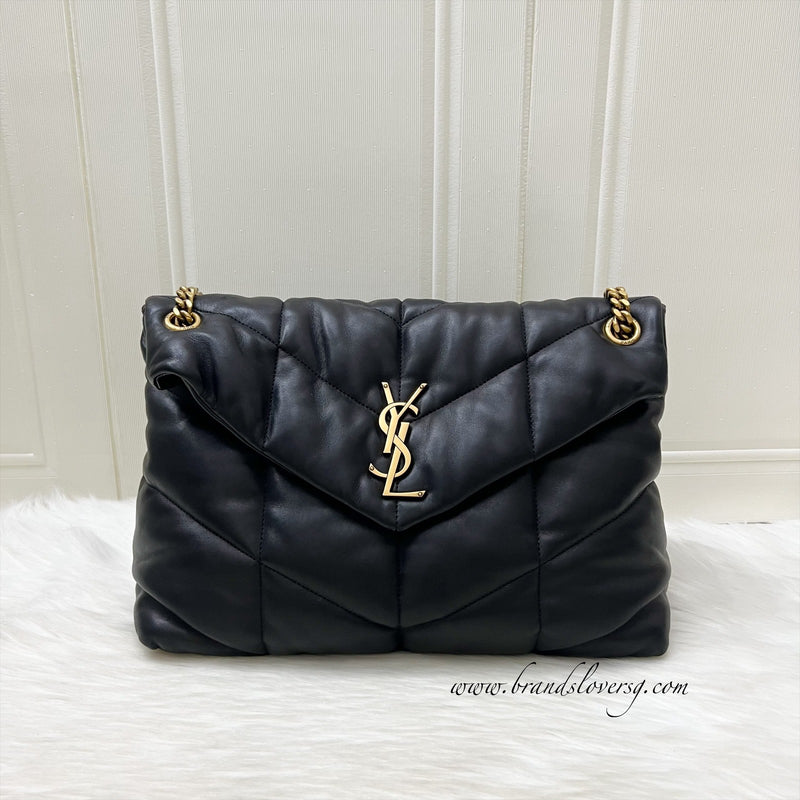 Saint Laurent YSL Medium Puffer Bag in Black Lambskin and GHW