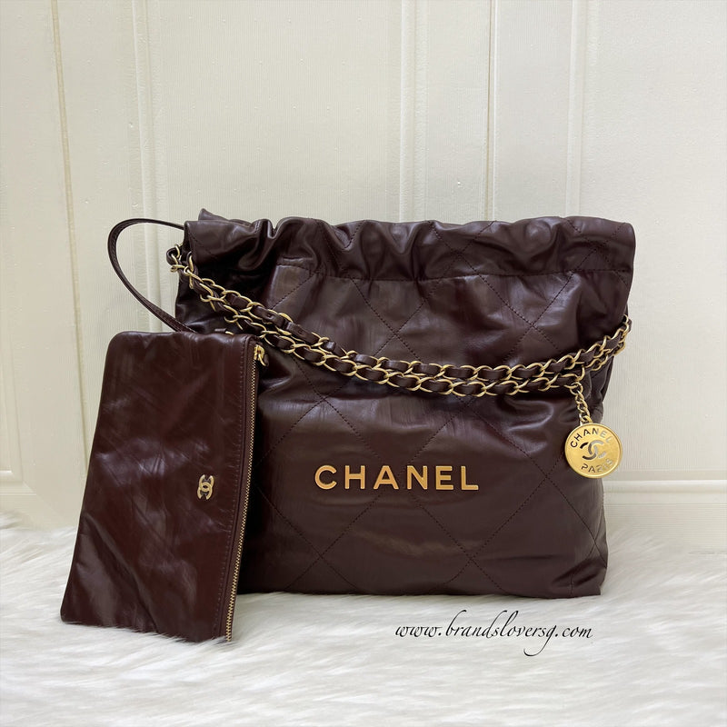 Chanel 22 Small Hobo Handbag in 23A Dark Chocolate Brown Calfskin and AGHW