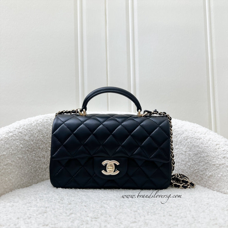 Chanel Top Handle Mini Rectangle Flap in Black Lambskin and LGHW