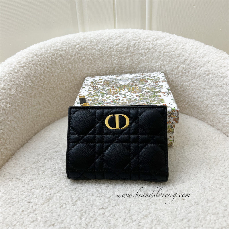 Dior Caro Dahlia Wallet in Black Calfskin and GHW