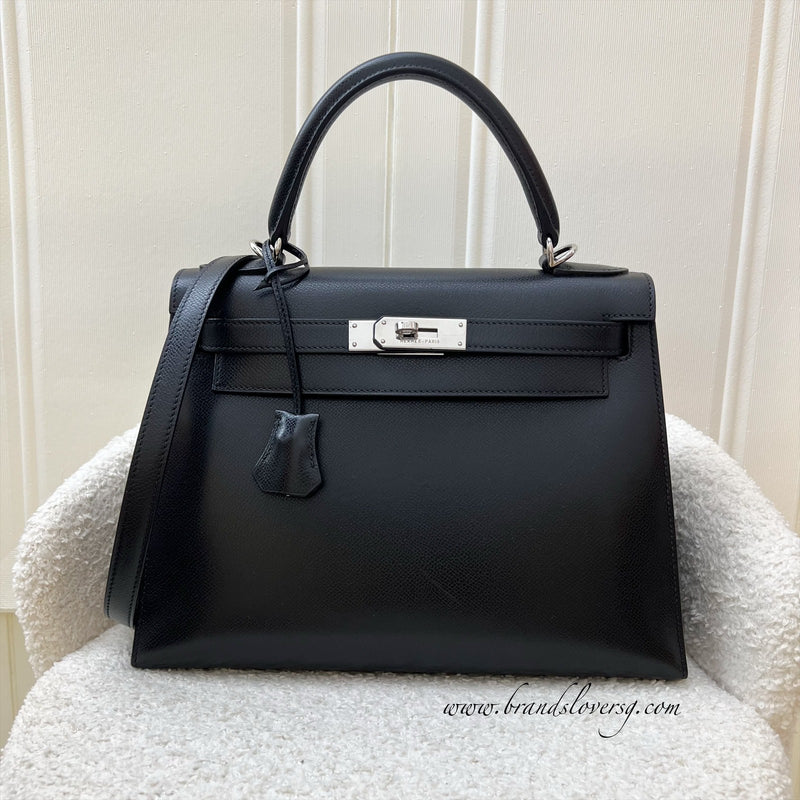 Hermès Vintage Kelly 28 Sellier in Black Noir Courchevel Leather and PHW