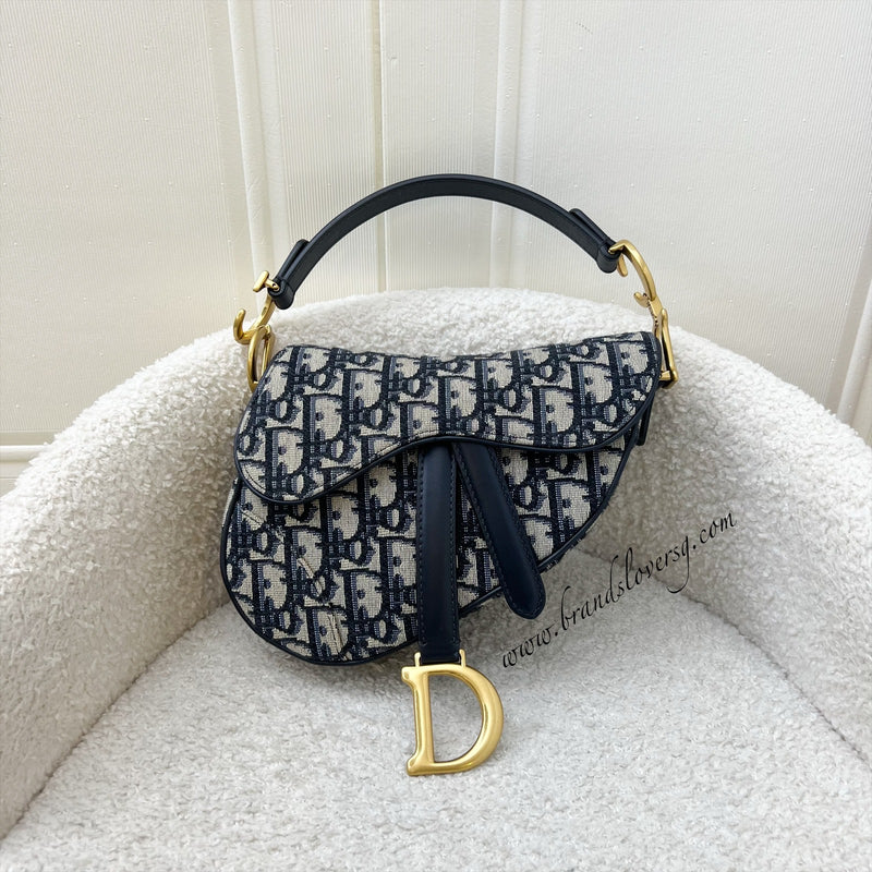 Dior Mini Saddle Bag in Blue Oblique Jacquard and AGHW