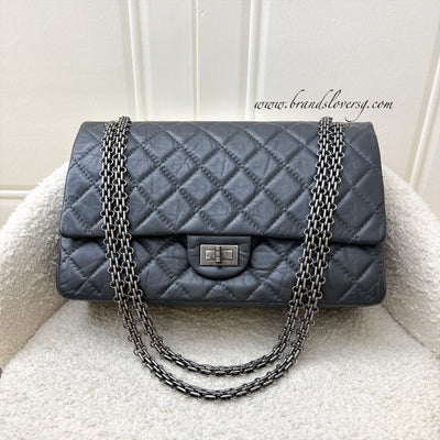 Chanel Large 2.55 Reissue Flap in Charcoal Grey Distressed Calfskin and RHW